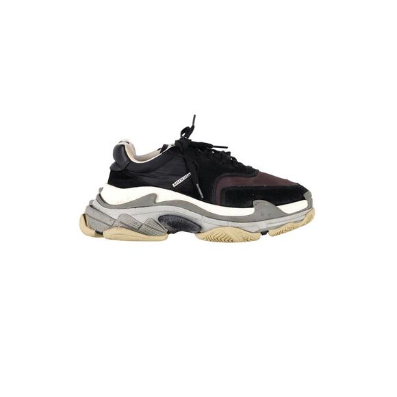 Balenciaga Triple S Sneakers in Black and Burgundy Suede